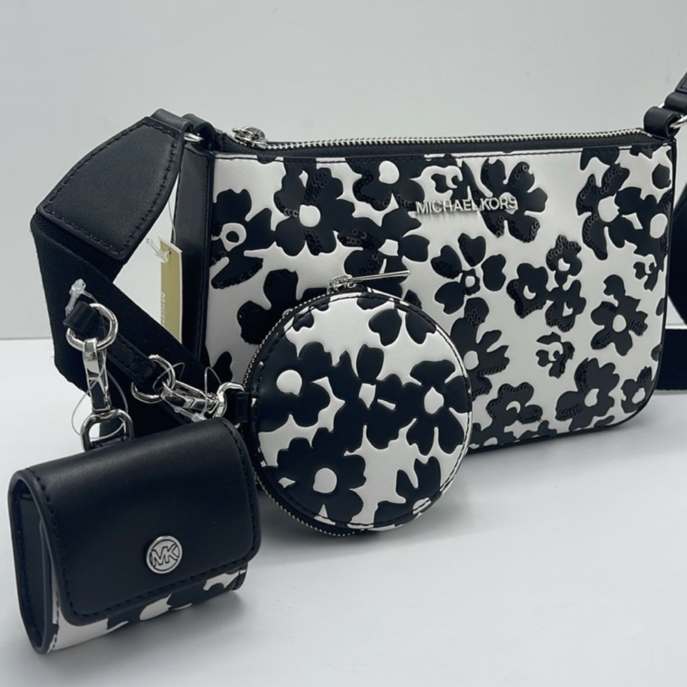 Michael Kors Jet Set Small Sequined Floral Print Crossbody w/ case for AirPods